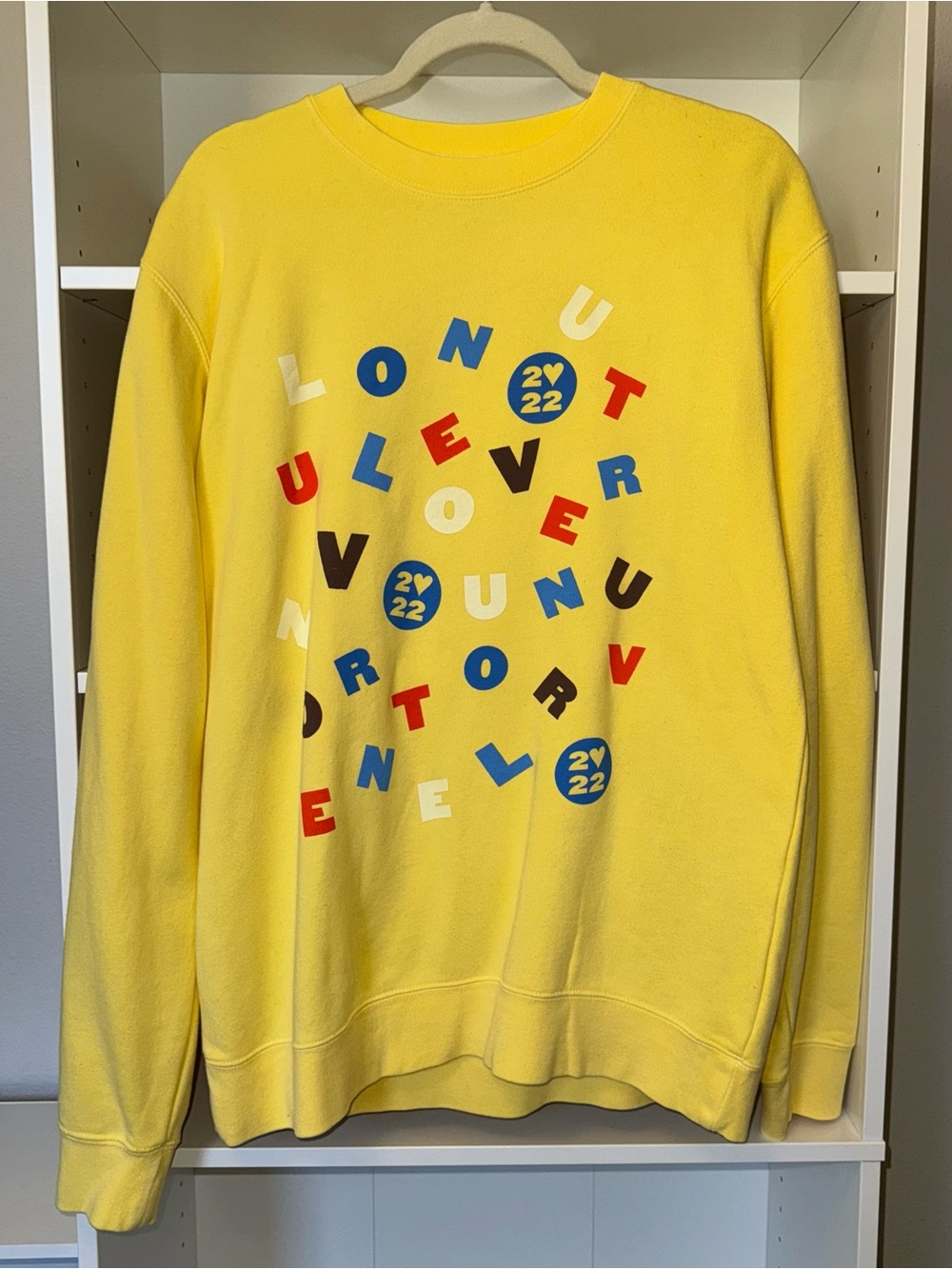 Medium Harry Styles Love on Tour 2022 yellow Alphabet Soup crewneck sweatshirt